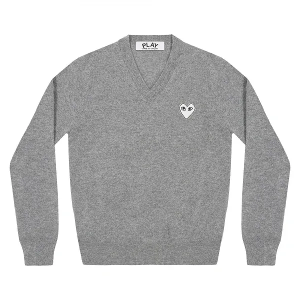 CDG Play V-neck Pullover White Heart (Grey)